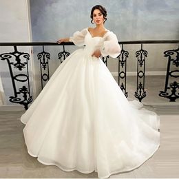 Stunningbride 2024 Boho Wedding Dresses For Women Sexy Puff Sleeves Zipper Back Organza Princess Plus Size Simple Bridal Ball Gowns