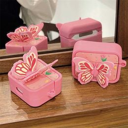 Cell Phone Cases Beautiful Pink Butterfly Cartoon Cover for Apple AirPods 1 2 3 Pro Case Wireless Bluetooth Earphone Charging Box Bag For Airpods