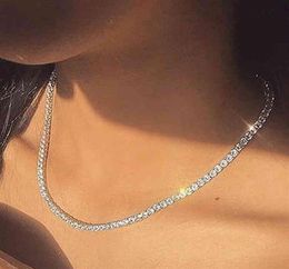 Hochwertige Cz-Kubikzirkonia-Halskette für Damen, 2 mm x 5 mm, Silber, 18 Karat vergoldet, dünne Diamantkette, Tennis-Halskette244f9595968