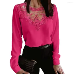 Women's Blouses Solid Colour Lace Blouse Breathable Detail Top Elegant Patchwork Long Sleeve T-shirt For Women Soft Lady's