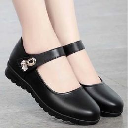 Dress Shoes Women Fashion Black Pu Leather Office Square Heel Pumps Lady Casual Sweet Light Weight Comfort Spring Summer Heel Shoes H1173