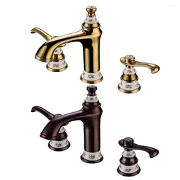 Bathroom Sink Faucets EMS(DHL) PVD GOLD WIDESPREAD LAVATORY FAUCET Mixer Tap