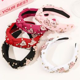 Luxury Crystal Rhinestones Pearls Love Heart Tulips Hairbands for Women Girls Wide Knotted Headband Headwear Accessories