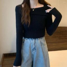 Women's Blouses Stretchy Top Soft Knitted Long Sleeve Pullover For Women Slim Fit Sweater Blouse With Irregular Boat Neck Warm Fall Spring