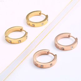 2021 New Tiny Zircon Hoop Earrings Wedding Medium Hoop Earrings Rose Gold with Cz Stones Stainless Steel for Women Stud Earrings