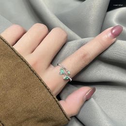 Cluster Rings Ring For Women Christmas Gift Her Handmade Jewellery Green Zircon Leaf Minimalist Jewellery Birthday Year Gifts