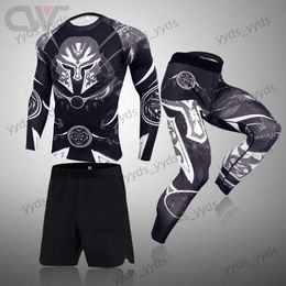 Men's Tracksuits Mens Compression Sets Spartan 3D Wolf Teenager T-shirts Long Sleeve T Shirt Men Lycra MMA Gym T Shirts Brand Clothing Tights T240124