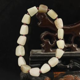 Pendants Old China natural hetian jade handcarved beads bracelet bangle #46