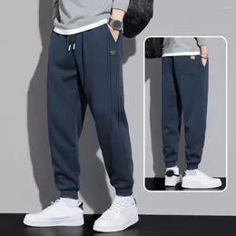 Men's Pants Men Thick Warm Patchwork Sweatpants With Ankle-banded Drawstring Elastic Mid Waist Deep Crotch For Casual Sports
