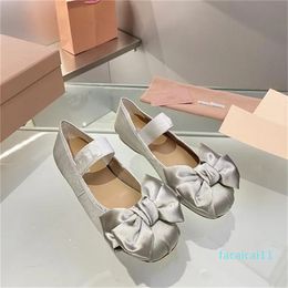 Satin Bow Tie Ballet Shoes Bowtie Women Buckle Female Ladies Flat Bottom Girl Casual Dancing Bandage Mary Jane Shoes