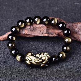 Link Bracelets Natural Obsidian Buddha Bracelet Men's Pearl Crystal 16 Beads Jewelry Handstring Couple Gift
