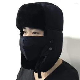 Berets Winter Trapper Hat Hunting Ear Flap Chin Strap Windproof Mask 22-24IN Hats For Women Men Warm And