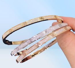 Luxury Top Fine Cuff Bracelet Pure 925 Sterling Silver Jewellery For Women Screw Bangle Thin Design Rose Gold Diamond Love Bangle We9553218