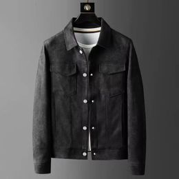 2023 Autumn and Winter Polo Neck Slim Fit Handsome Casual Versatile Korean Style Work Wear Deerskin Fleece Jacket 240119