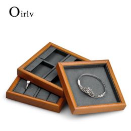 Display Oirlv Beige Solid Wood Earring Display Tray Microfiber Bangle Storage Necklace Showing Plate Ring Display Tray