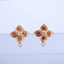 Stud Earrings Color Retention 18K True Gold Filled Red Zircon Leaf With Hoop Ring DIY Jewelry Making Findings Accessories