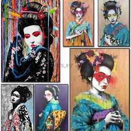 Paintings Japanese Geisha Graffiti Art Posters And Prints Portrait Wall Pictures Canvas Painting For Izakaya interior Fashion Home Decor