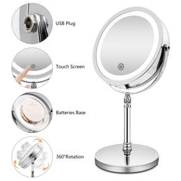 Mirrors Makeup Mirror with Lights 10x 5xmagnification Double Sided Vanity Mirror Usb Charging Touch Dimming Bath Mirrors Gift for Girll