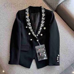 Women's Jackets designer brand miu Handmade water diamond slim fit solid Colour long sleeved temperament commuting suit collar foreign style black jacket for women