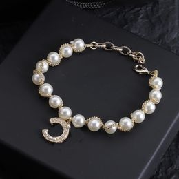 Pearl Luxury Diamond Bracelet Chain Designer Lover Charm Bracelet Letter For Woman Fashion Jewelry