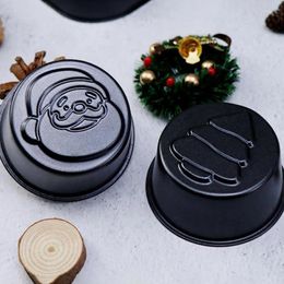 Baking Moulds 1Pcs Mini Circular Carbon Steel Cake Pudding Mould Christmas Tree Santa Claus Pumpkin Pattern Themed Series Mould