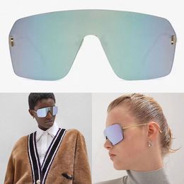 Women Brand First Crystal Silver Shield Sunglasses New Frameless Extra Large Lens UV400 Mask Trendy Sunglasses FE4121US