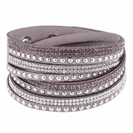 Bangle Miasol Double Wrap Velvet Leather 3 Rows Straps Full Pave Crystal Bilingbling Women Girls Bracelets Party Jewellery Gifts 230911