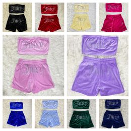 2024 Designer Juicy Tracksuit Women Summer Sweatsuit Women Two Piece Set Wrap Chest Shorts Suit Beach Nightclub Wholesale Items Bulk Lots Women
