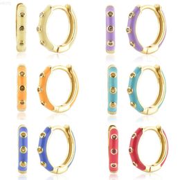 New Design Rainbow Gold Plated 925 Sterling Silver Enamel Colourful Huggie Hoop with Zircon Earrings for Women Girls
