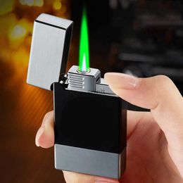 Lighters 2023 New Metal High Fire Green Flame Butane Gas Windproof Lighter Outdoor Camping Barbecue Windproof Lighter Men's Gift YQ240124