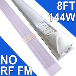 LED Shop Light 8Ft, 144W LED Tube Light Fixture, 8 foot Milky Cover Pure White 6000K, 4-Rows Integrated Fixture NO-RF RMCooler Door Lighting 25Pack 8Ft Lamp usastock