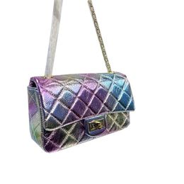 2022Ss Dyed Rainbow Gradient Metal Lambskin Bags Classic Mini Flap Quilted Top Real Leather Colourful Mermaid Princess Purse Outdoo2147