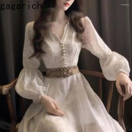 Casual Dresses Gagarich Autumn Winter 2024 French Beautiful Elegant Celebrity Long Dress Western Style Sleeved Vestidos Women