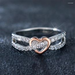 Wedding Rings Simple Female White Zircon Stone Ring Rose Gold Silver Color Heart Engagement For Women Cute Bride Jewelry Gift