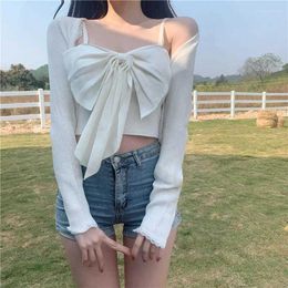 Women's Tanks Zoki Sexy Slim Bow Women Camis Fashion Summer Solid Spaghetti Straps Short Tops American Style Casual All Match Streetwear