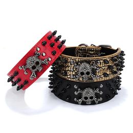 Leashes Black Spiked Studded Skull PU Leather Dog Collars Pitbull Bulldog Big Dog Adjustable Punk Pet Collar For Small Medium Large Dogs