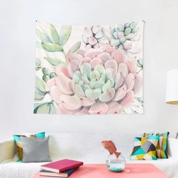 Tapestries Pretty Succulents Pink And Green Desert Succulent Illustration Tapestry Wall Decor Aesthetic Decoration