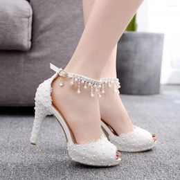 Sandals Stiletto Lace Beaded Wedding Shoes Women Fashion Lightweight Non-slip Women's Summer Designer White