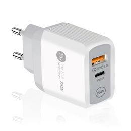 25w Quick Charge QC3.0 PD Charger USB Type C Phone Wall Charger Adapter For iPhone 15 Samsung S24 Dual Ports Fast Charger EU UK US Plug
