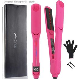 Hair Straighteners RUCHA Infrared Hair Straightener Unique Rose Professional Titanium Flat Iron with LED Display Instant Heating Curling Iron Q240124