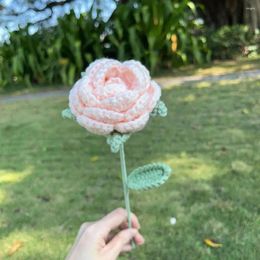 Decorative Flowers Realistic Fake Flower Vibrant Crochet Long Stem Roses For Wedding Centerpieces Bridal Bouquets Valentine's Day Decor Faux