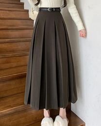 Skirts High Waist Solid Colour Wool Pleated Skirt Women's 2024 Autumn And Winter Korean Style Fashionable Elegant Casual Long