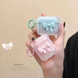 Cell Phone Cases Cute three-dimensional bow gradient transparent headphone case Airpods protective case silicone wave border protective case