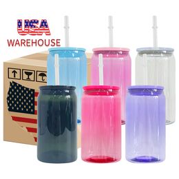 Wholesale bulk cold drink coffee cup Recyclable BPA free unbreakablea 5 Colours mixed 16oz Coloured clear plastic can with pp lids for UV DTF wraps