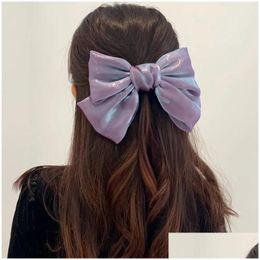 Hair Accessories Mermaid Solid Colour Big Large Satin Ribbon Spring Bow Hairpins Barrettes For Women Girl Long Korean Clip Hairgrip Dro Otbso