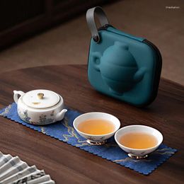 Teaware Sets Creative Outdoor Camping Portable Sheep Fat Jade White Porcelain Travel One Pot Two Cups Tea Set