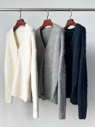 Women's Knits Women Alpaca Blends Knit Cardigan Coat Solid Color V-neck Loose Long Sleeve 2024 Spring Female Single Breasted Sweater