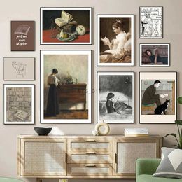 Paintings Bookish Gallery Wall Set Prints Book Lover's Gift Neutral Wall Pictures Academia Bookworm Art Library Decoration Canvas Painting