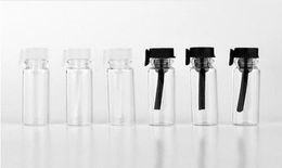 DHL 1ml Mini Glass Perfume Bottle Small Glass Parfume Sample Vials Tester Trial Bottles with Clear Black Stoppers 1000Pcs8402139
