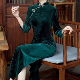 Ethnic Clothing Winter Velour Qipao Elegant Chinese Dress Woman Vestido Vintage Print Big Size 3Xl 4Xl 5Xl Traditional Banquet Cheongsams